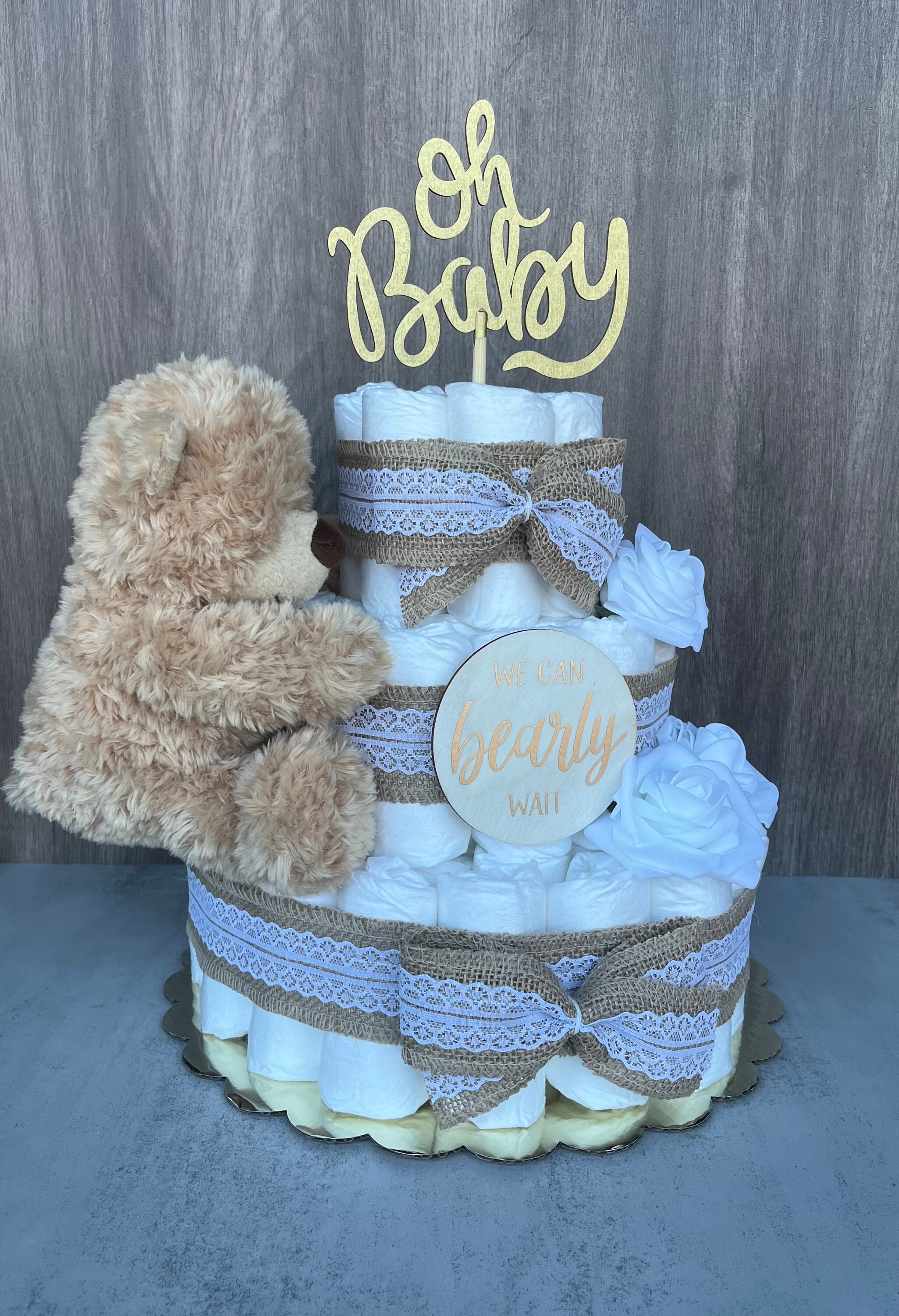 Teddy Bear Diaper Cake Baby Shower Gift Gender Neutral Baby Gift Baby ...