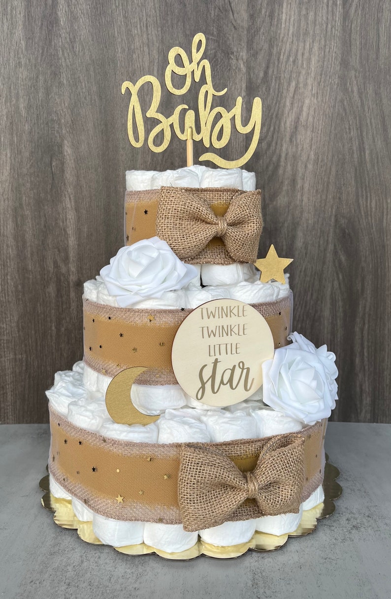 Moon and Stars Diaper Cake Baby Shower Gift Neutral Gift Baby Shower ...