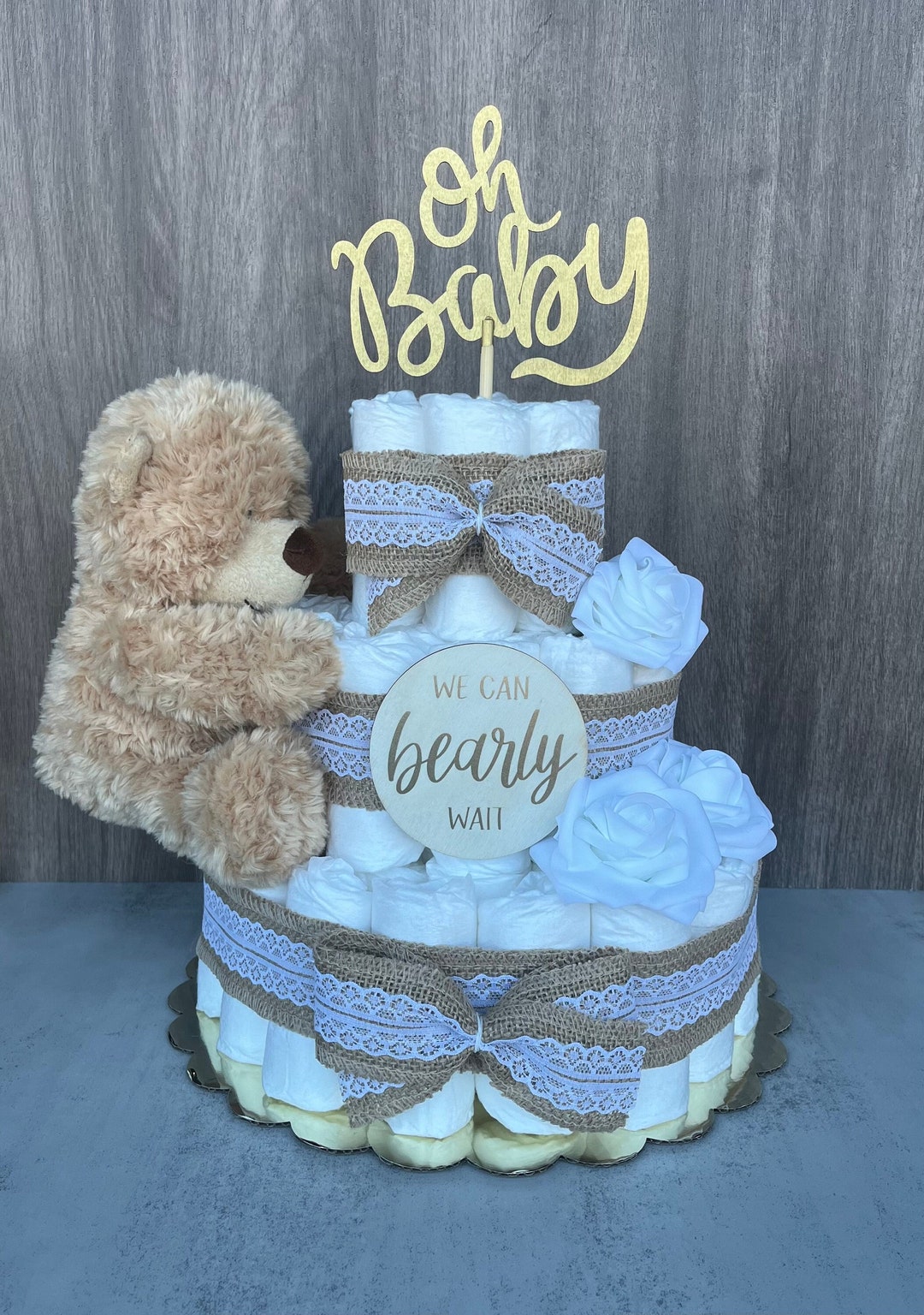 Teddy Bear Diaper Cake Baby Shower Gift Gender Neutral Baby Gift Baby ...