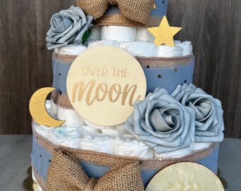 Centerpiece Moon And Stars Diaper Cake Moon And Stars Fondant