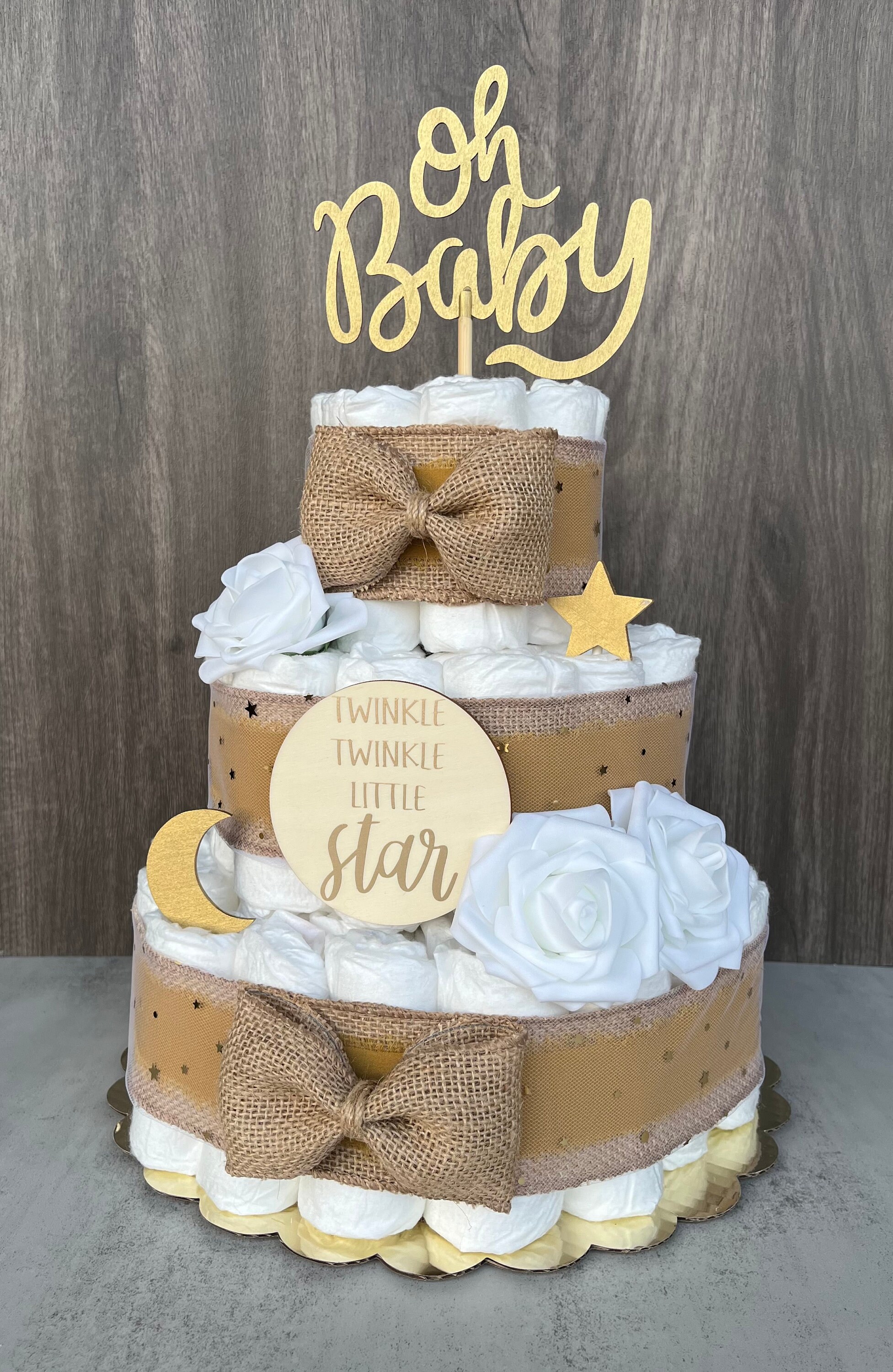 Moon and Stars Diaper Cake Baby Shower Gift Neutral Gift Baby Shower ...