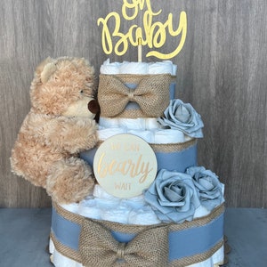 Teddy Bear Diaper Cake Baby Shower Gift Baby Boy Gift Baby Shower ...