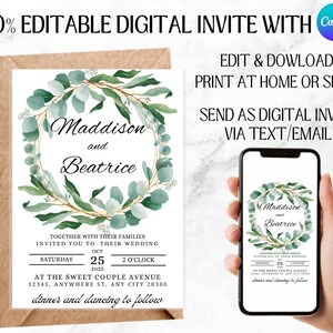 Wedding Eucalyptus Invitation, Printable Wedding Invites Template, Editable Eucalyptus Wedding Invites, DIY Wedding Invites, Modern Greenery