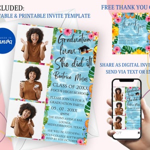 Graduation Invitation Template, Tropical Graduation announcement Luau High School Grad Invitation, Aloha Graduation Invitation