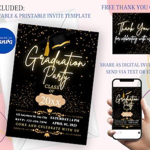Neon Light Graduation Announcement, Elegant Graduation Party Invitation Template, College Graduation Invite, High School Graduation Invite
