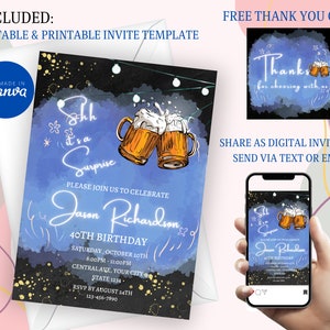 Shhh... Beer Surprise Birthday Party Invitation - Editable Cheers and Beers Digital Template