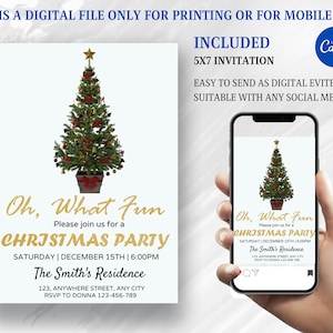 Editable Christmas Party Invitation, Holiday Company Invite, Business Family Gold Tree Party Invitation, Christmas Party Invitation Card