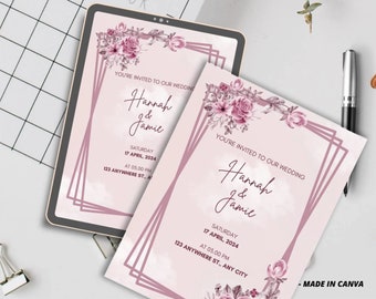 Beige Modern Minimalist Wedding Invitation, Modern Bridal Shower Invitation Template, Minimal Invites, Editable Invitation Card