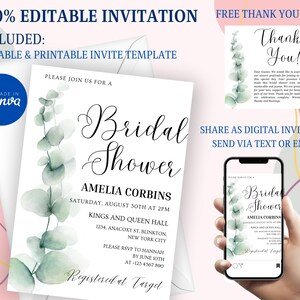 Bridal Shower Invitation Template - Digital Greenery Bridal Shower Invite, Eucalyptus