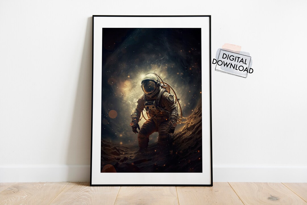 Retro Astronaut in Galaxy Print Spaceman Outer Space Wall Art Home ...