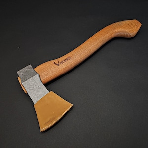 Forged Viking Engraved Steel Tomahawk Axe: Camping Bushcraft Hatchet with Leather Sheath