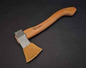 Forged Viking Engraved Steel Tomahawk Axe: Camping Bushcraft Hatchet with Leather Sheath