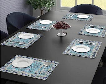 Katoen geweven placemats met blokprint | Placemats set van 2, Placemats set van 4 en Placemats set van 6 | Handgemaakt in India