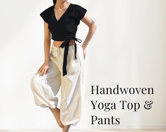 Women Black Crop Top with Harem Pants Co-Ord Set made of 100% Cotton handcrafted for your Yoga, Exercise,Casual dressing