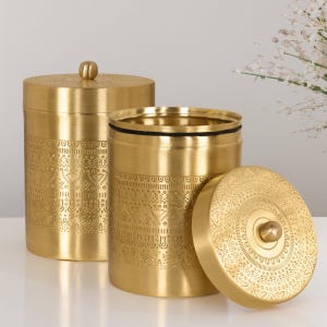 Handmade Pure Brass Jar Container with Lid | Set of 2 Tea, Sugar & Coffee Container | Kitchen Canister Storage Jar Combo |