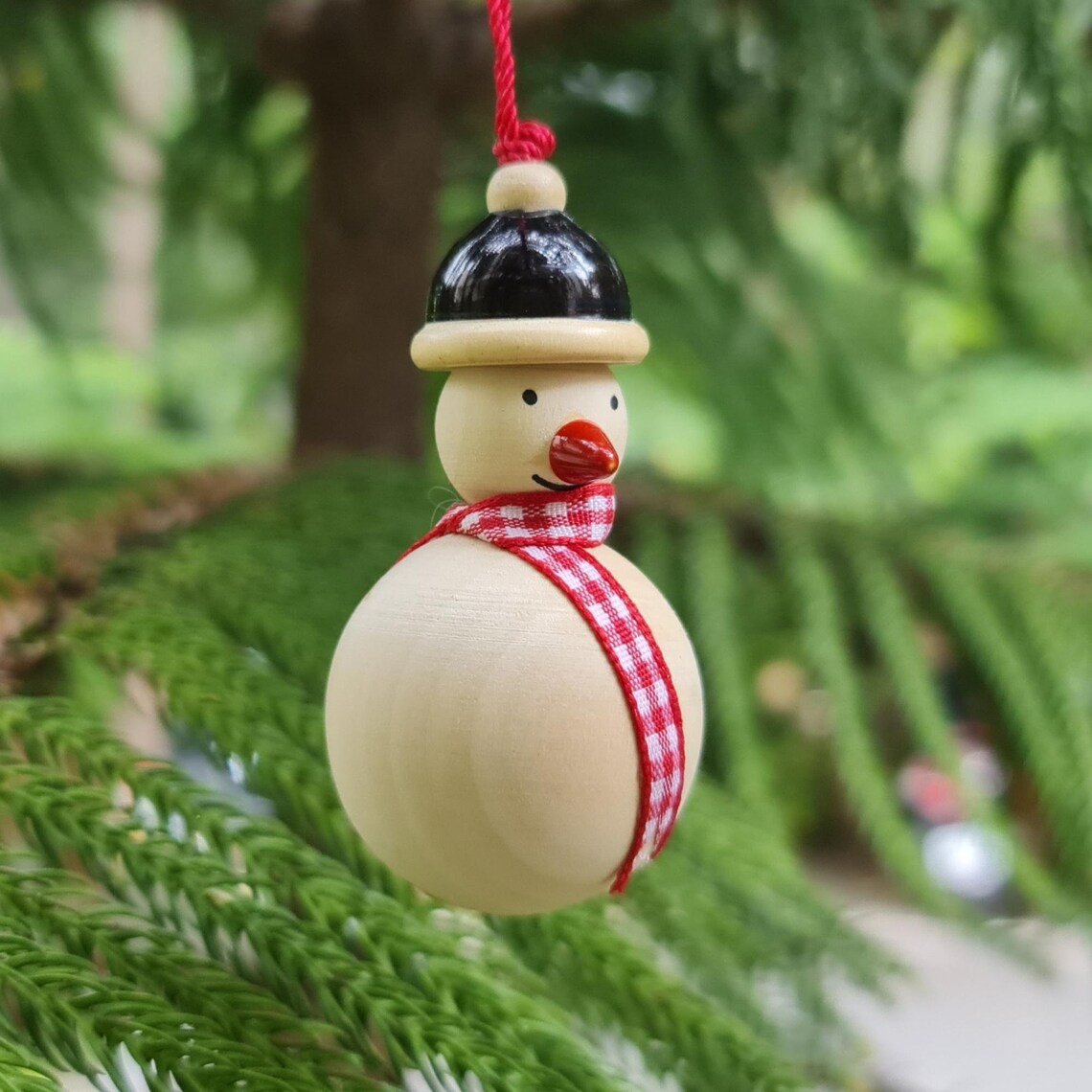 Handmade Wooden Snowman Christmas Tree Ornaments set of 2 Handcrafted