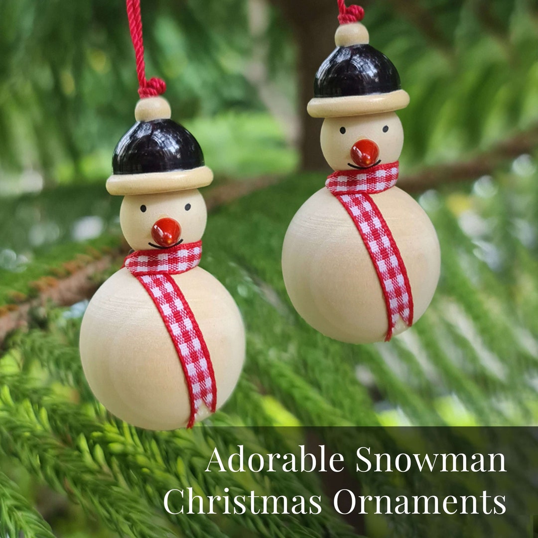 Handmade Wooden Snowman Christmas Tree Ornaments set of 2 Handcrafted