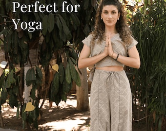 Co-ord Set Harem Pants and Crop Top for Women - 100% Organic Cotton Loungewear - Baggy Yoga Pants - Gift for Her - Handcrafted by Artisans