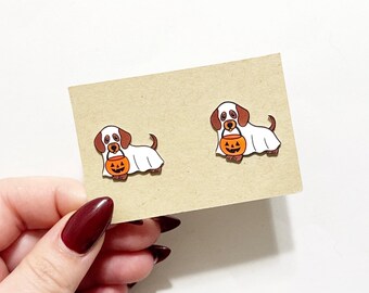 Halloween Dachshund ghost earrings