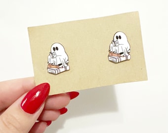 Spooky bookish ghost stud earrings
