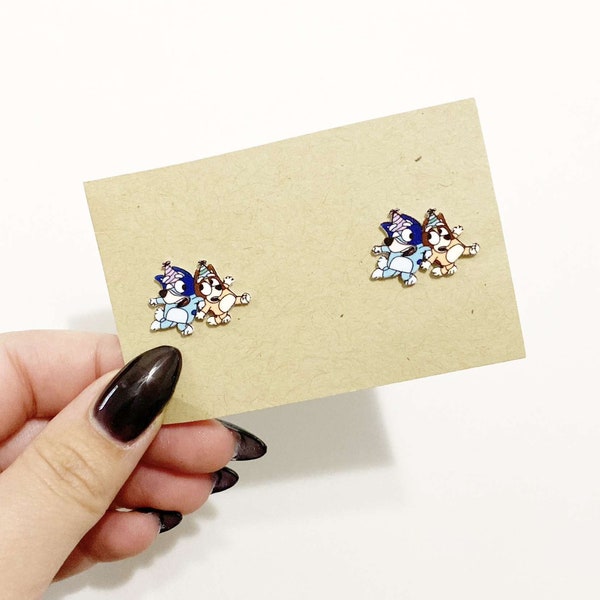 Blue cartoon birthday stud earrings