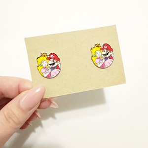 Video game princess and Mario stud earrings