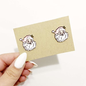 Pink Santa stud earrings, pink Christmas gifts, stocking stuffers