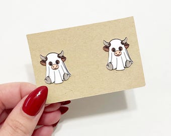 Highland Cow Ghost Stud Earrings: Spooky Halloween Jewelry
