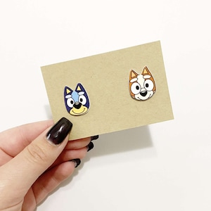Blue cartoon dog stud earrings, kid cartoon earrings