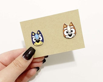 Blue cartoon dog stud earrings, kid cartoon earrings