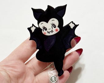 Kewpie Baby Bat badge reel: Spooky Halloween Style