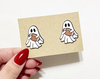 Spooky football ghost stud earrings