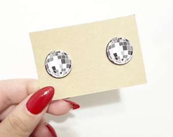 Disco Ball Stud Earrings: Stainless Steel Posts