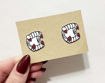Halloween Vampire Fangs Stud Earrings: Stainless Steel Posts