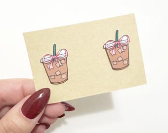 Girly iced coffee stud earrings