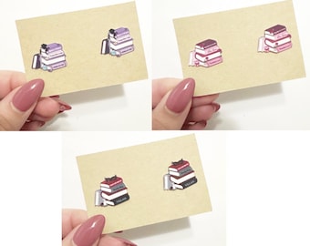 Book Stack Earrings: Stainless Steel Studs, Bookish Gift