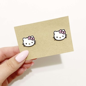 Pink kitty stud earrings, kawaii earrings, cute kids stud earrings