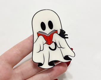 Ghost reading with cat kindle grip, Halloween phone grips