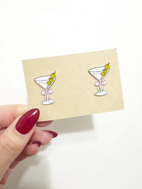 Dirty Martini Stud Earrings: Stainless Steel Bartender Gift