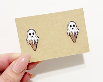 Summerween Ghost Ice Cream Stud Earrings