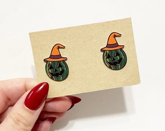 Spooky summerween jack o lantern watermelon stud earrings