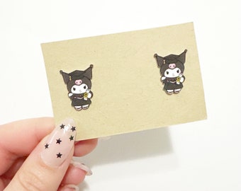 Graduation Kawaii goth bunny stud earrings