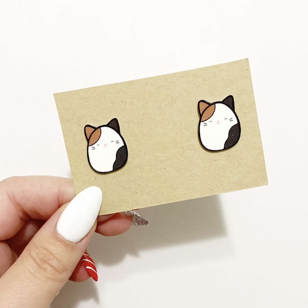 Squish Calico cat stud earrings