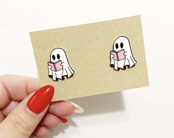 Read more books pink ghost stud earrings, bookish gifts, book lovers