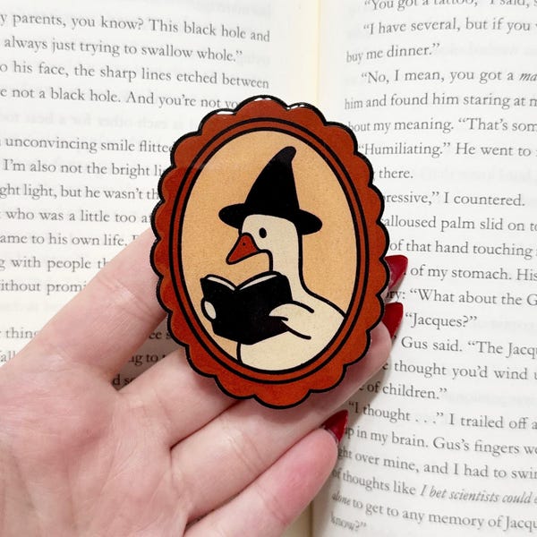Cozy Halloween goose reading kindle grip, Halloween phone grips, fall kindles
