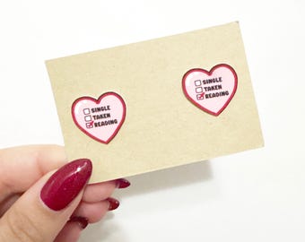 Bookish Stud Earrings: Stainless Steel 'Reading' Heart Earrings