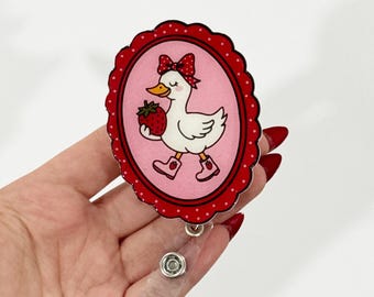Strawberry Duck Badge Reel: Spring Style Retractable ID Holder