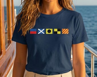 Personalized Nautical Flag Name Shirt For Women, Custom Maritime Signal Tee, Mothers Day Gift For Mom Wife Boat Captain Lady Trip