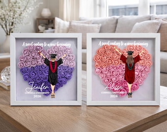 Personalized Graduation Flower Shadow Box, Custom Grad Gift For Daughter, Rose Heart Box Frame Class Of 2026, College Graduate Keepsake Gift