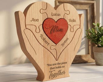 Personalized Mothers Day Wooden Puzzle, You Are The Piece That Holds Us Together Sign, Custom Gift For Mom From Kid, Engraved Family Puzzle